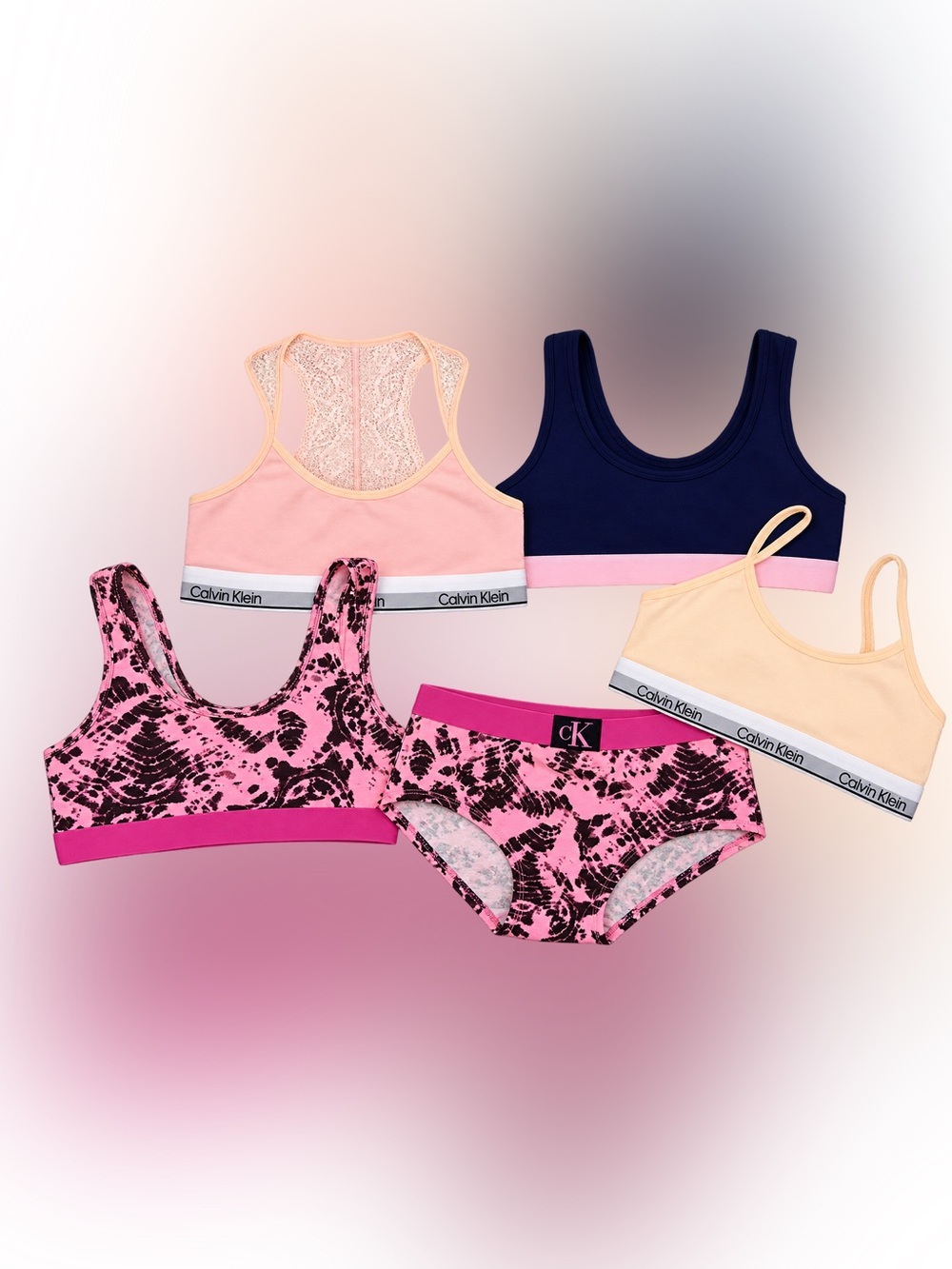 Calvin Klein Multi-Color Bralette & Brief Set - Pink, Navy, Cream